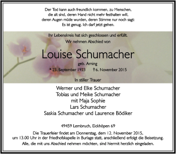 Traueranzeige von Louise Schumacher von KRZ