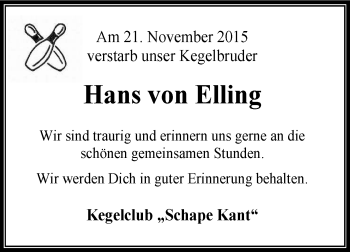 Traueranzeige von Hans von Elling von KRZ