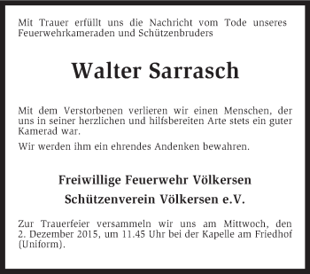 Traueranzeige von Walter Sarrasch von KRZ