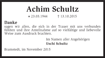 Traueranzeige von Achim Schultz von KRZ