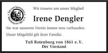 Traueranzeige von Irene Dengler von KRZ