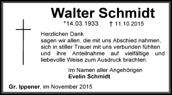 Traueranzeige von Walter Schmidt von KRZ