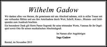 Traueranzeige von Wilhelm Gadow von KRZ