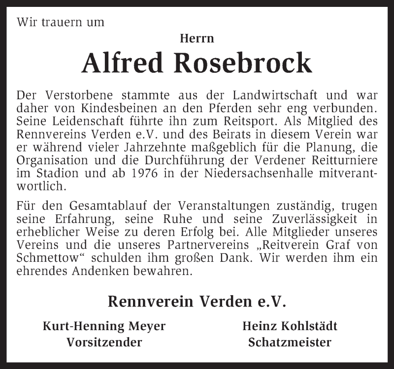  Traueranzeige für Alfred Rosebrock vom 19.11.2015 aus KRZ