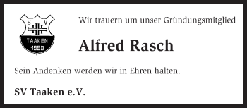 Traueranzeige von Alfred Rasch von KRZ