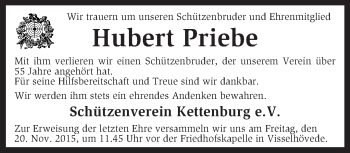 Traueranzeige von Hubert Priebe von KRZ