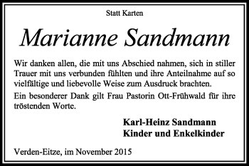 Traueranzeige von Marianne Sandmann von KRZ