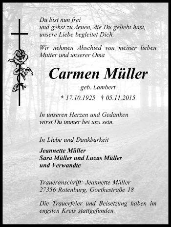 Traueranzeige von Carmen Müller von KRZ
