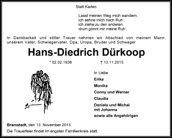 Traueranzeige von Hans-Diedrich Dürkoop von KRZ