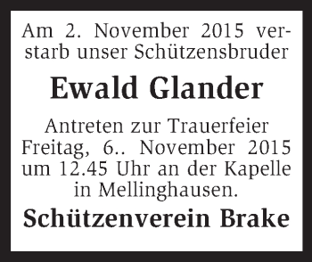 Traueranzeige von Ewald Glander von KRZ