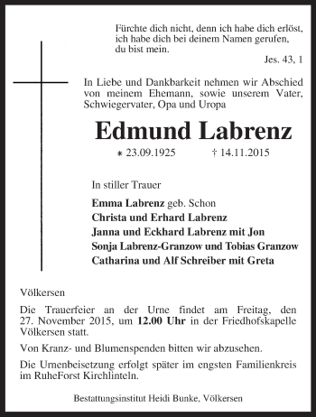 Traueranzeige von Edmund Labrenz von KRZ