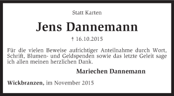 Traueranzeige von Jens Dannemann von KRZ