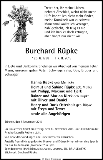 Traueranzeige von Burchard Rüpke von KRZ