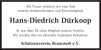 Traueranzeige von Hans-Diedrich Dürkoop von KRZ