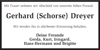 Traueranzeige von Gerhard Dreyer von KRZ