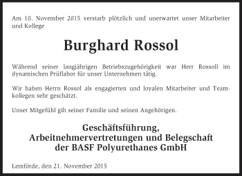 Traueranzeige von Burghard Rossol von KRZ