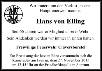 Traueranzeige von Hans von Elling von KRZ