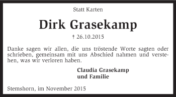 Traueranzeige von Dirk Grasekamp von KRZ