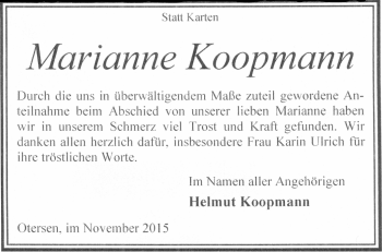 Traueranzeige von Marianne Koopmann von KRZ