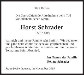 Traueranzeige von Horst Schrader von KRZ