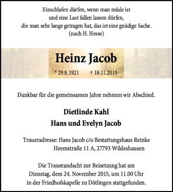 Traueranzeige von Heinz Jacob von KRZ