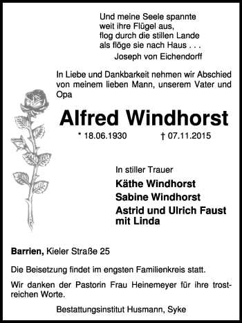 Traueranzeige von Alfred Windhorst von KRZ