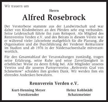 Traueranzeige von Alfred Rosebrock von KRZ