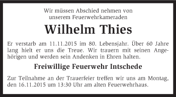 Traueranzeige von Wilhelm Thies von KRZ