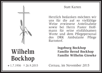 Traueranzeige von Wilhelm Bockhop von KRZ