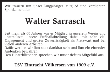 Traueranzeige von Walter Sarrasch von KRZ