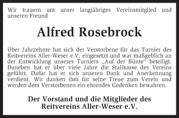 Traueranzeige von Alfred Rosebrock von KRZ