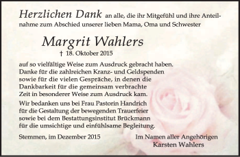 Traueranzeige von Margrit Wahlers von KRZ