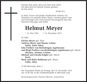 Traueranzeige von Helmut Meyer von KRZ