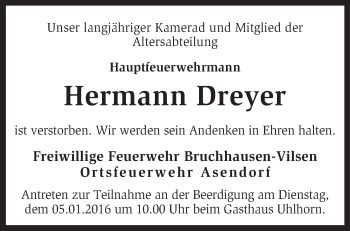 Traueranzeige von Hermann Dreyer von KRZ