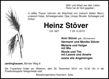 Traueranzeige von Heinz Stöver von KRZ