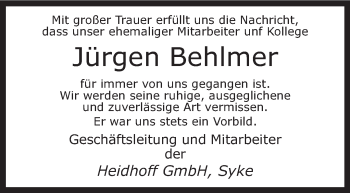 Traueranzeige von Jürgen Behlmer von KRZ