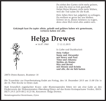 Traueranzeige von Helga Drewes von KRZ