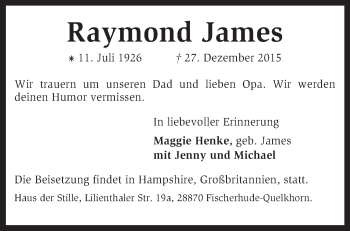 Traueranzeige von Raymond James von KRZ