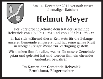 Traueranzeige von Helmut Meyer von KRZ