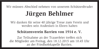 Traueranzeige von Jürgen Behlmer von KRZ