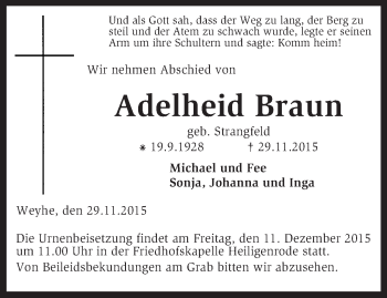 Traueranzeige von Adelheid Braun von KRZ