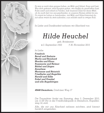 Traueranzeige von Hilde Heuchel von KRZ