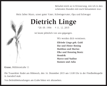 Traueranzeige von Dietrich Linge von KRZ