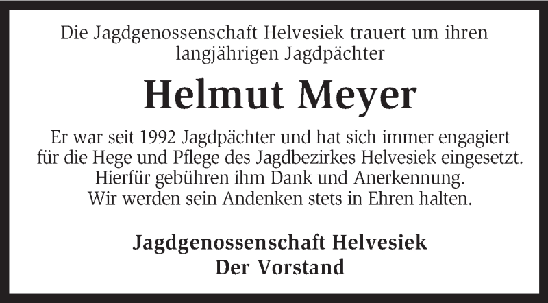  Traueranzeige für Helmut Meyer vom 17.12.2015 aus KRZ