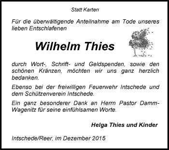 Traueranzeige von Wilhelm Thies von KRZ