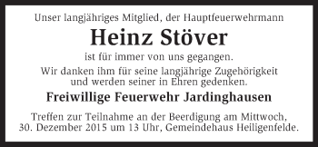 Traueranzeige von Heinz Stöver von KRZ