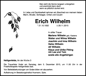 Traueranzeige von Erich Wilhelm von KRZ