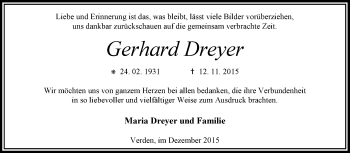 Traueranzeige von Gerhard Dreyer von KRZ