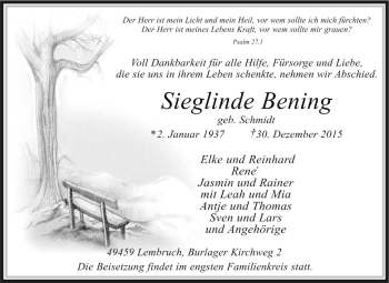 Traueranzeige von Sieglinde Bening von KRZ