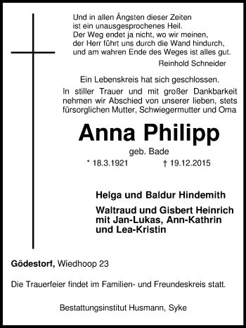 Traueranzeige von Anna Philipp von KRZ